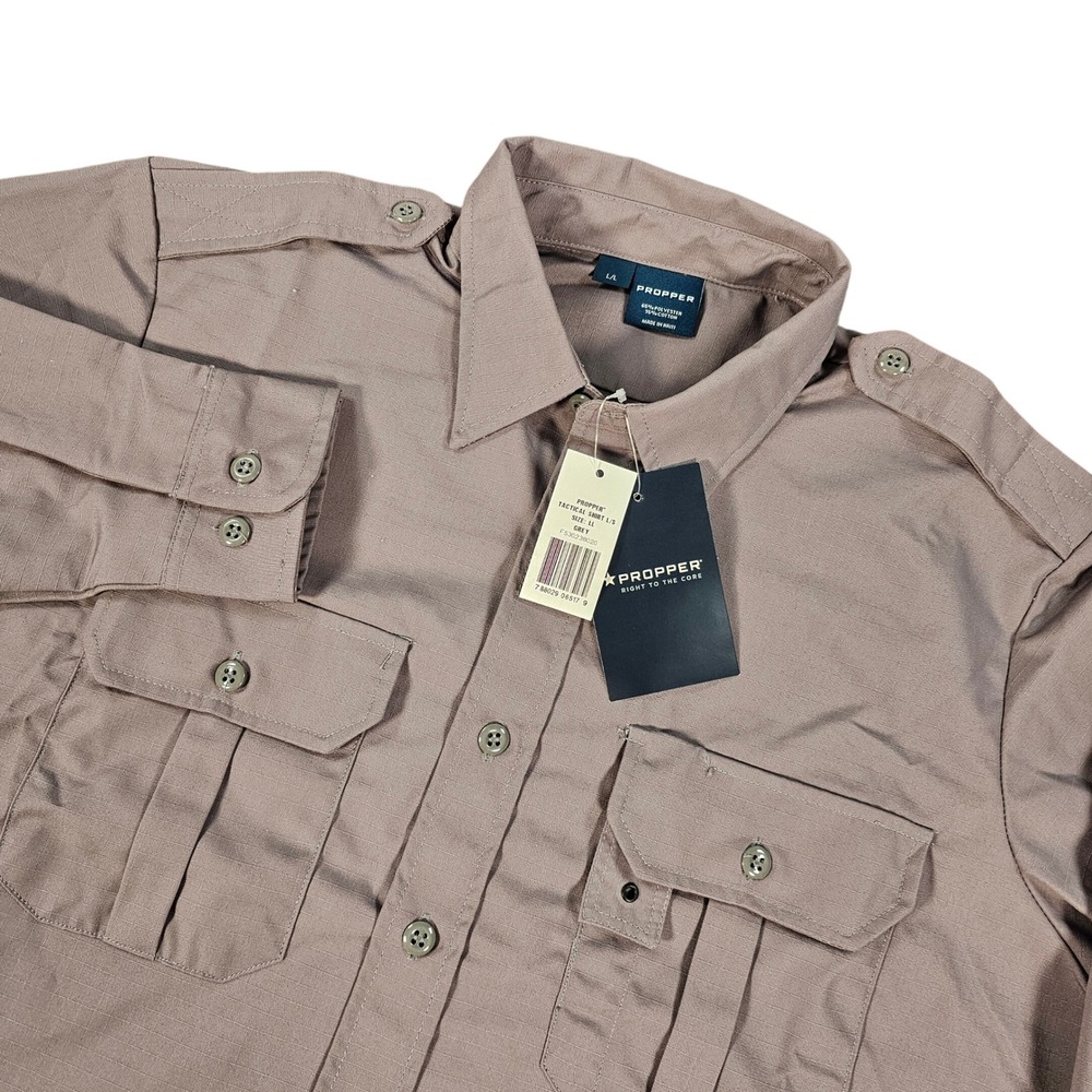 PROPPPER Men's Long Sleeve Tactical Shirt Grayā Large Genuine Military Pockets